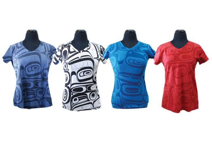 Kelly Robinson Ladies V-Neck T-Shirt with All Over Raven Design