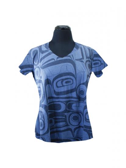 Kelly Robinson Ladies V-Neck T-Shirt with All Over Raven Design