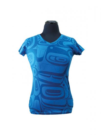 Kelly Robinson Ladies V-Neck T-Shirt with All Over Raven Design