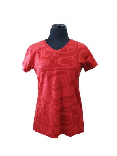 Kelly Robinson Ladies V-Neck T-Shirt with All Over Raven Design