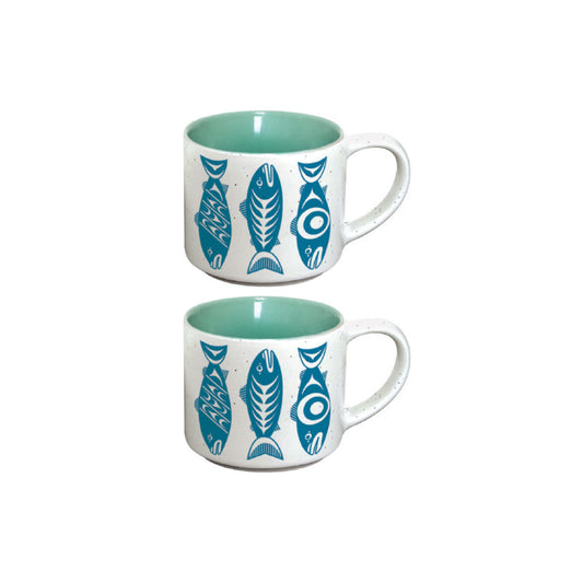 Ceramic Espresso Mugs - Set of 2 (Salmon in the Wild)