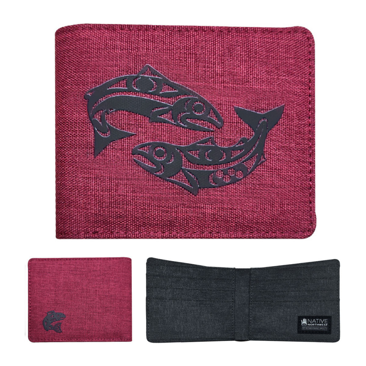 Indigenous Art Crosshatch Wallet - Salmon
