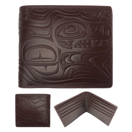 Indigenous Art Embossed Leather Wallet - Wolf