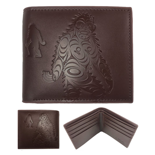 Indigenous Art Embossed Leather Wallet - Sasquatch