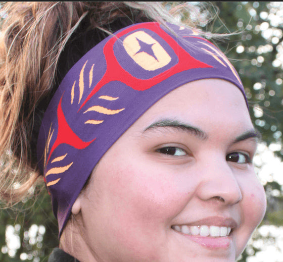 Feather Headband – Indigenous Art by Simone Diamond, Red and Orange