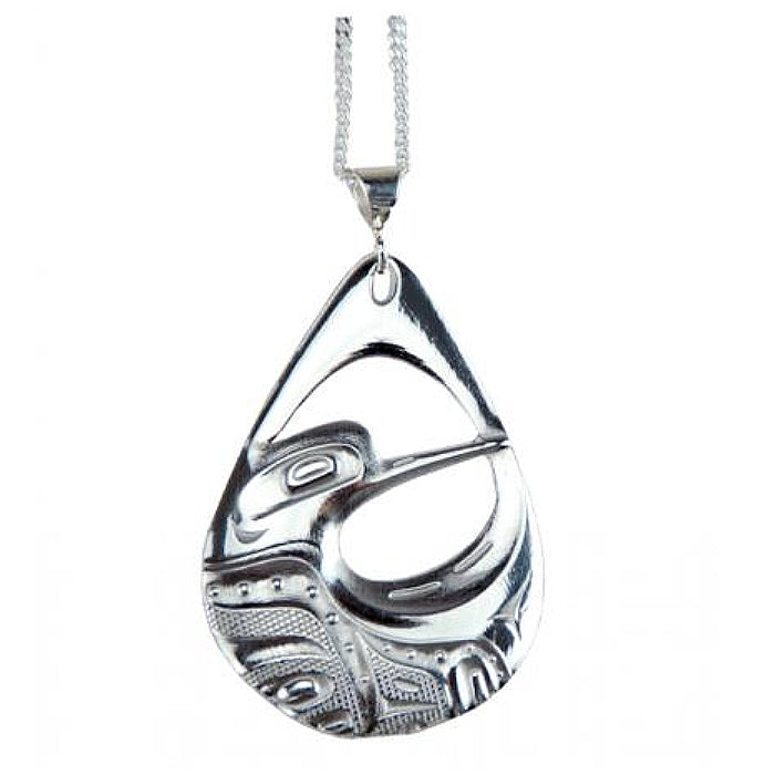 First Nation Art Silver Necklace - Hummingbird