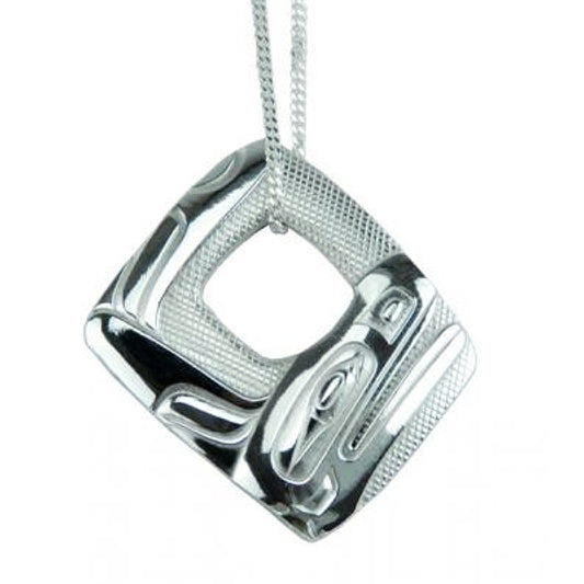 First Nation Art Silver Necklace - Orca
