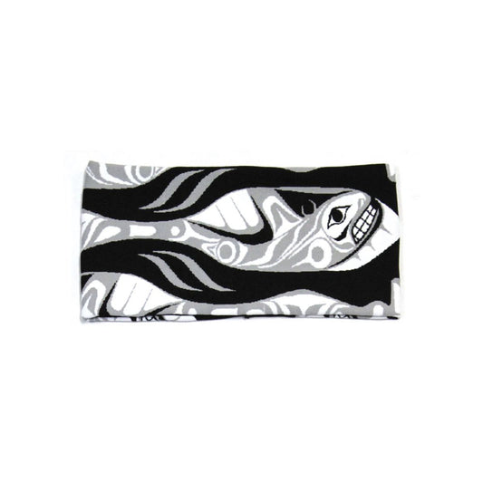 Whale Paddle Headband – Indigenous Art byPaul Windsor, White and Grey
