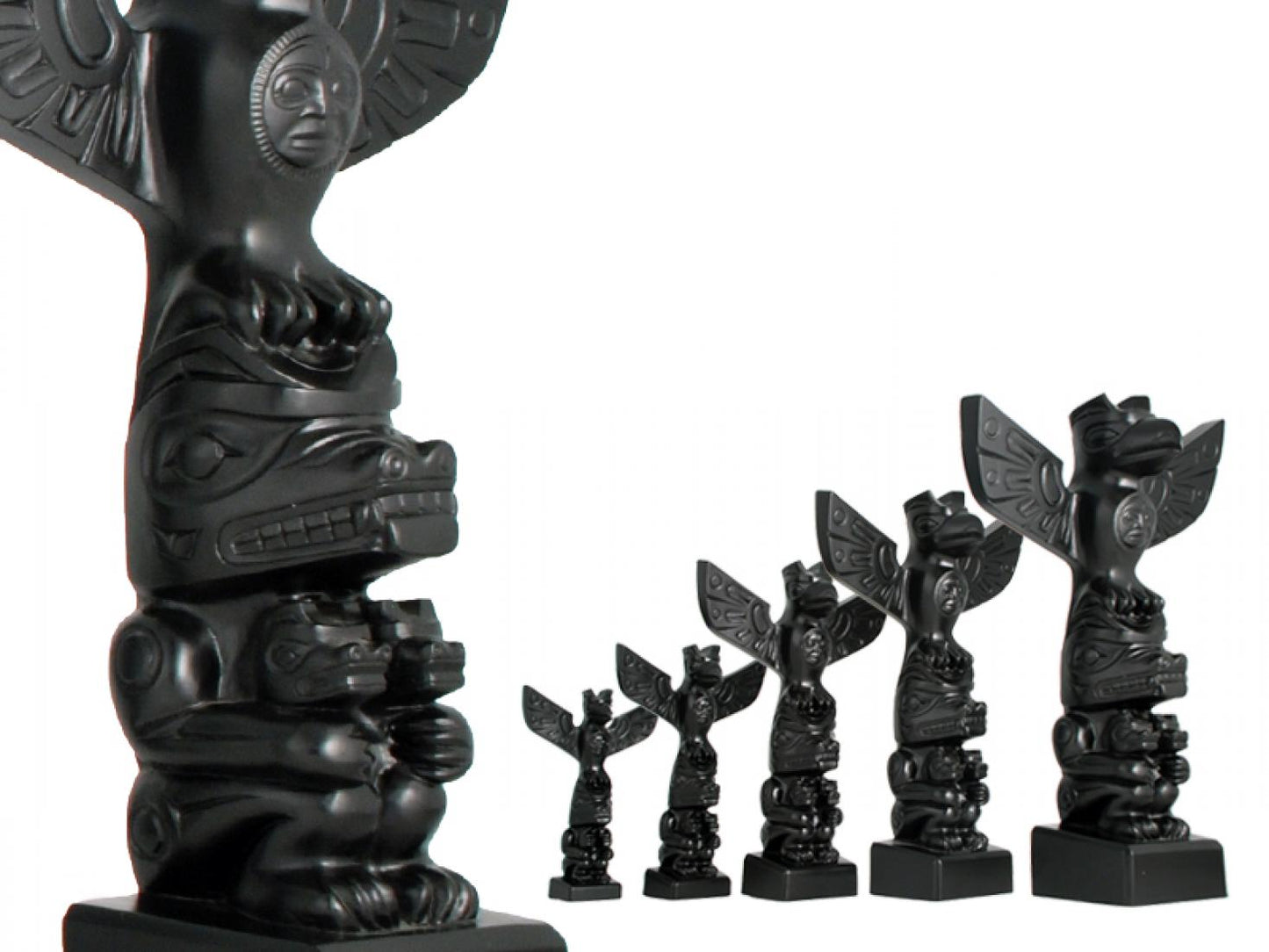 Raven, Bear with Cubs - Black Stone Totem