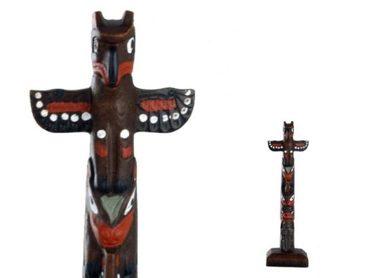 Handpainted Totem Pole:Thunderbird-Bear-Woman 6"
