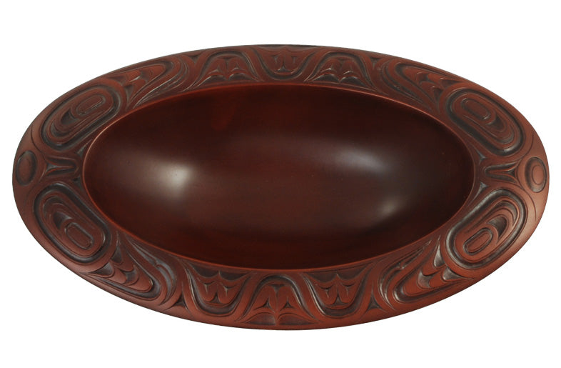 Oval Bowl with carved Indigenous artwork