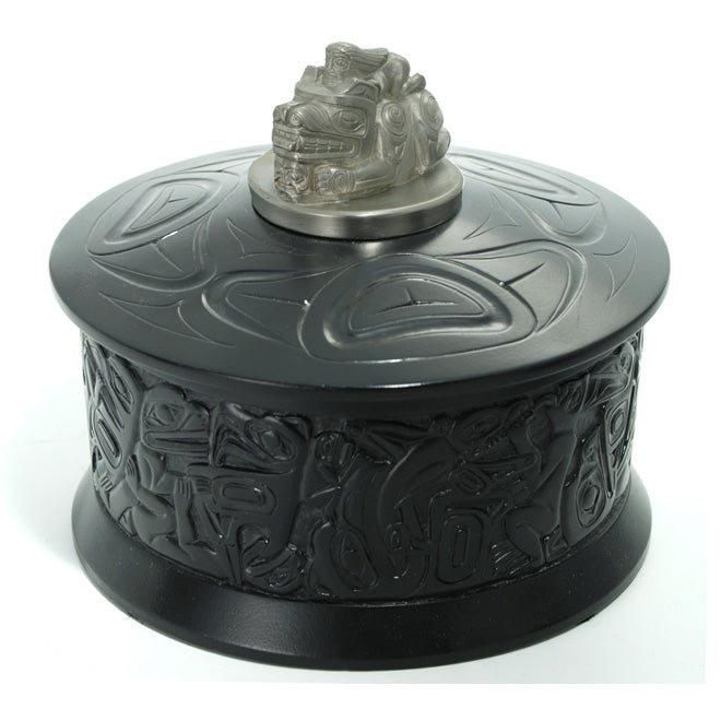 Native motif desk box with pewter sculptures