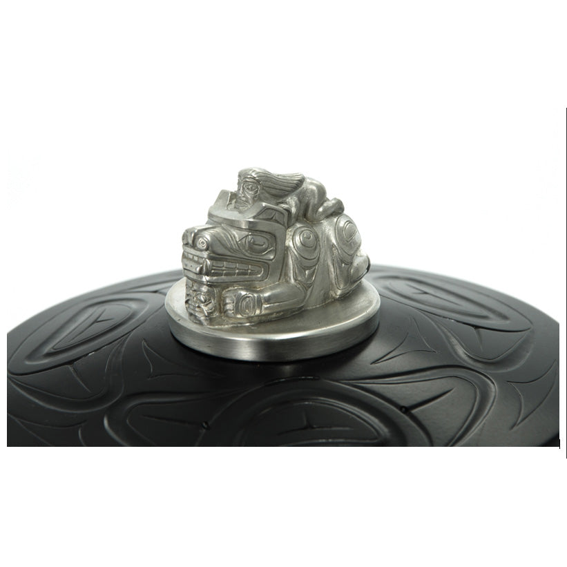 Native motif desk box with pewter sculptures