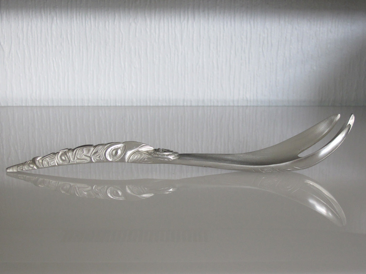 Large Horn Pewter Server Set/Spoon/Fork/