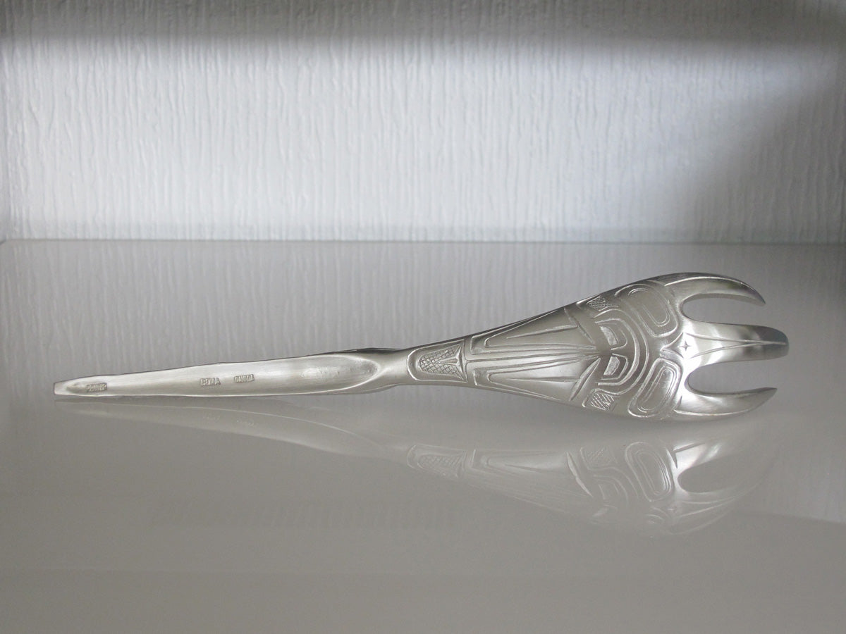 Large Horn Pewter Server Set/Spoon/Fork/