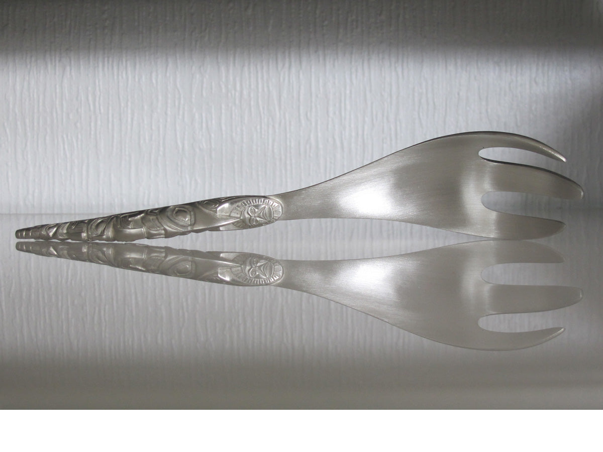 Large Horn Pewter Server Set/Spoon/Fork/