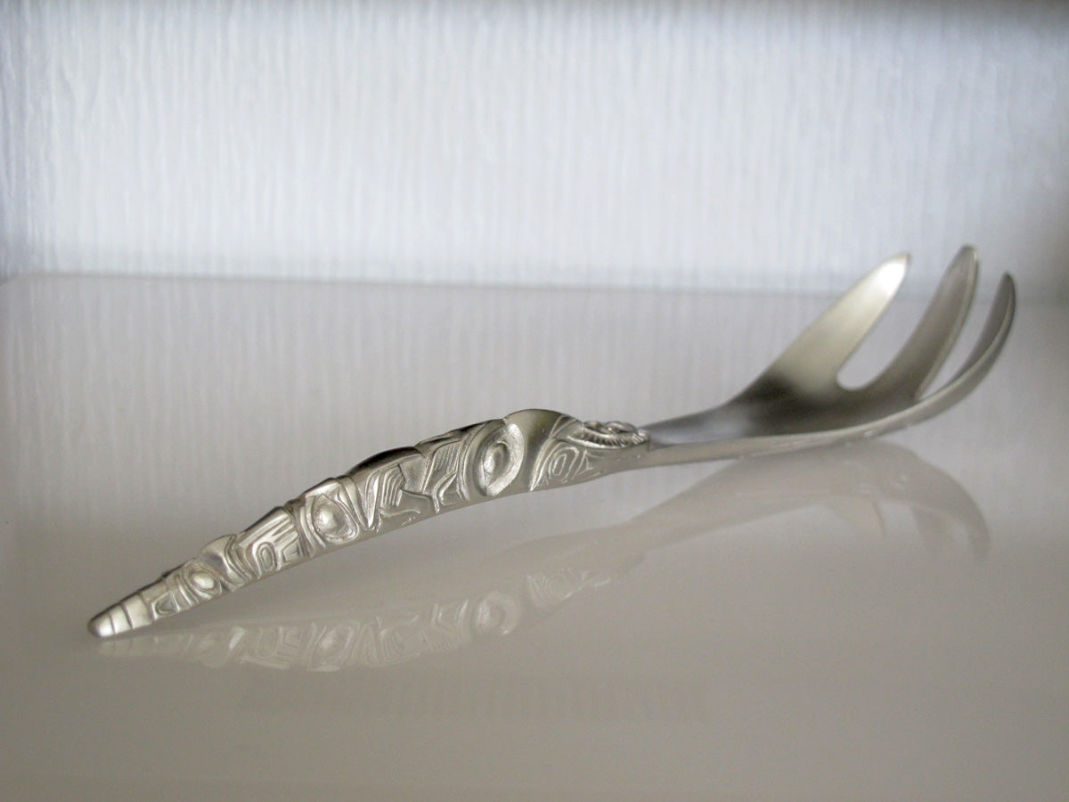 Large Horn Pewter Server Set/Spoon/Fork/