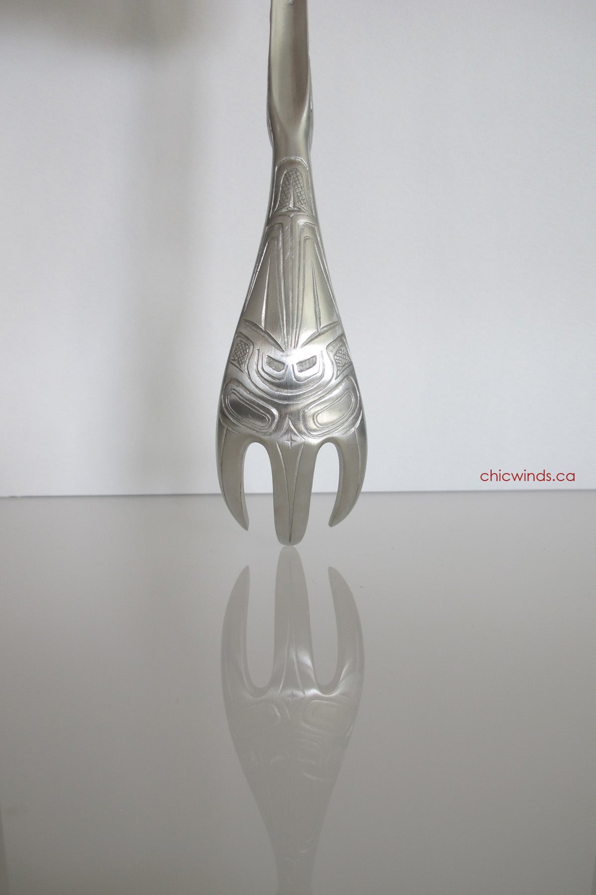 Large Horn Pewter Server Set/Spoon/Fork/