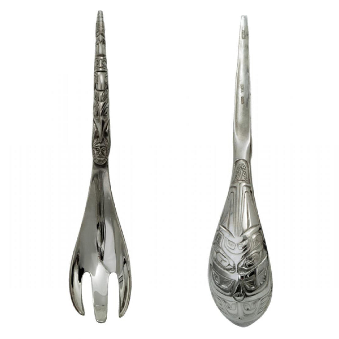 Large Horn Pewter Server Set/Spoon/Fork/