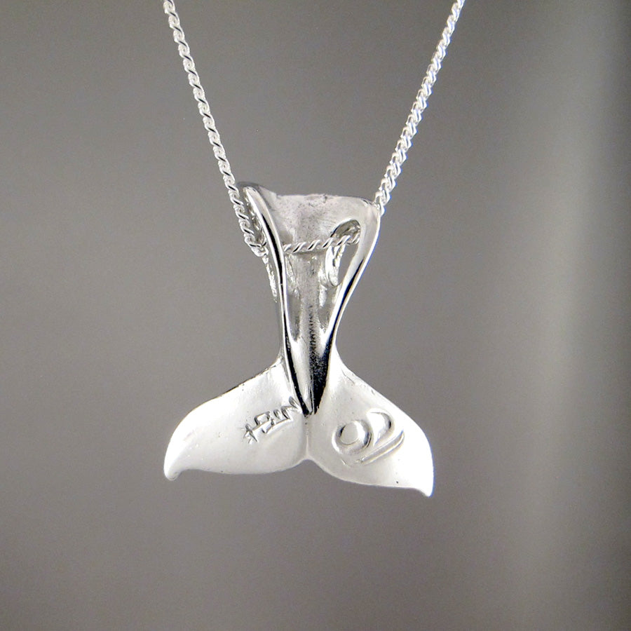 Silver Raven Whale Tail Pendant Necklace