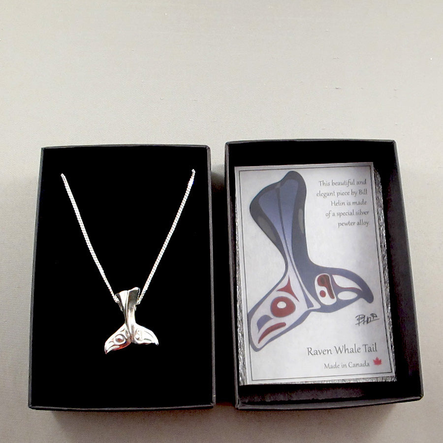 Silver Raven Whale Tail Pendant Necklace