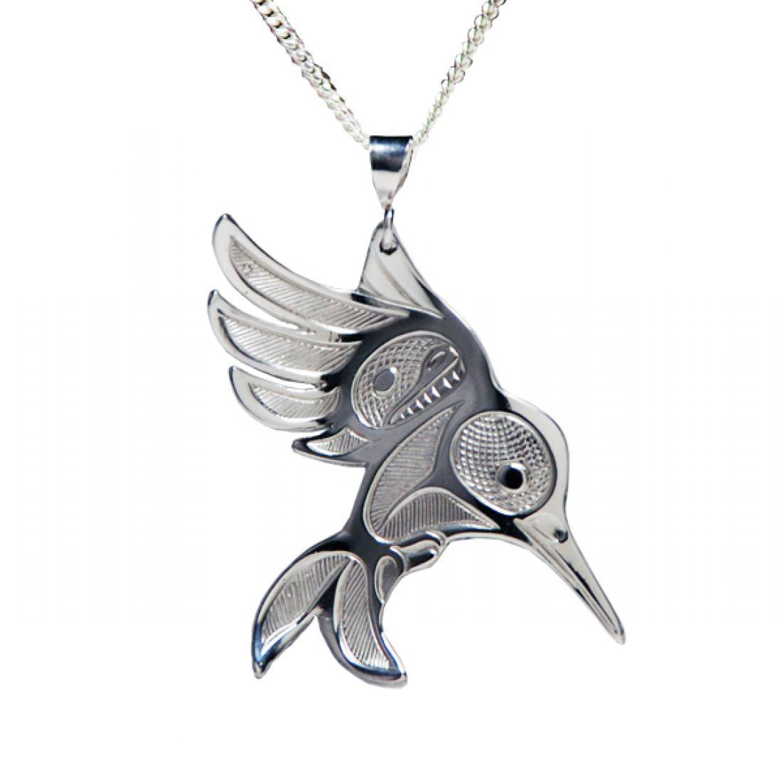 Silver Hummingbird in Flight Necklace