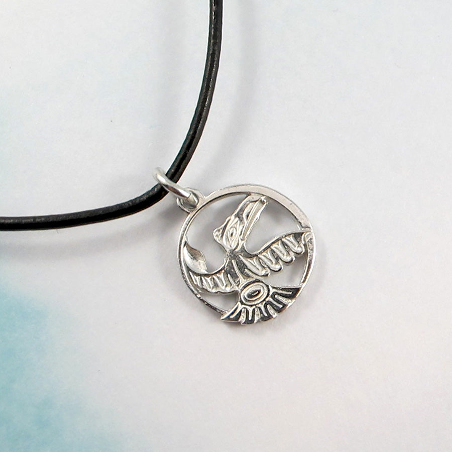 Leather Necklace with Silver Pewter Pendent - Raven