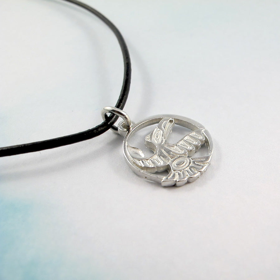 Leather Necklace with Silver Pewter Pendent - Raven