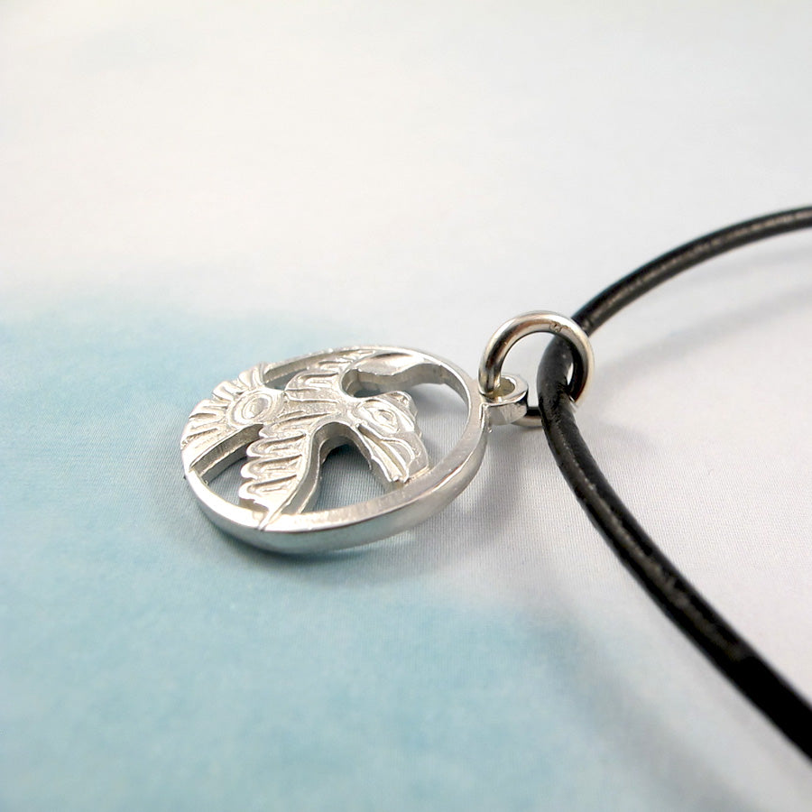 Leather Necklace with Silver Pewter Pendent - Raven