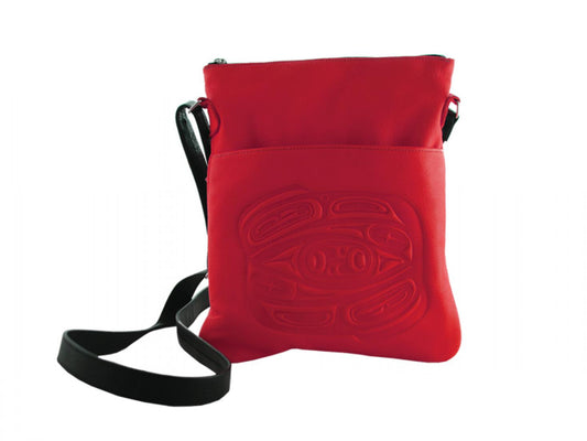 Raven Embossed Solo Leather Bag - Red, Deer Skin