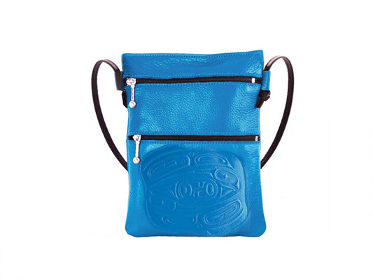 Embossed Leather Passport Pouch with Raven Design by Corrine Hunt, Turquoise, Deer Skin