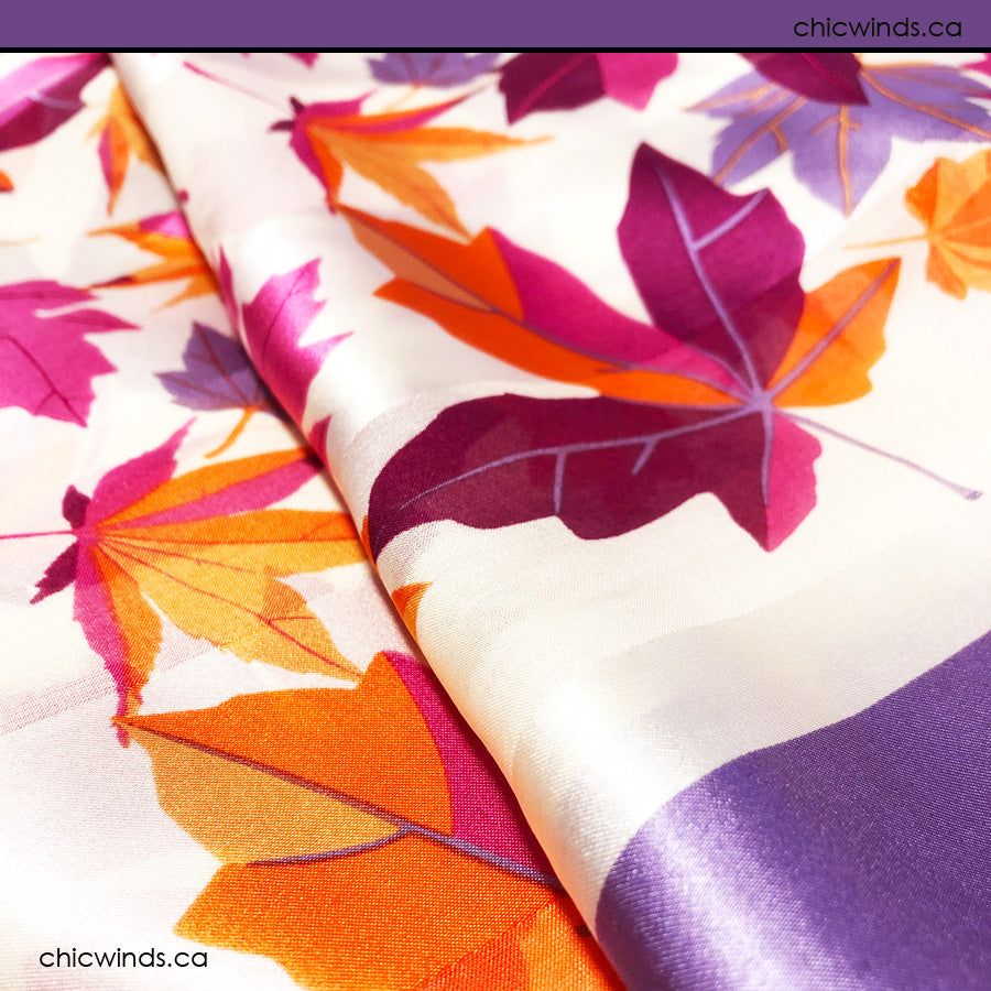 Maple Leaf Silk Scarf ( Purple )