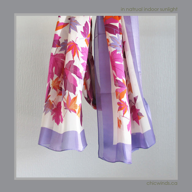 Maple Leaf Silk Scarf ( Purple )