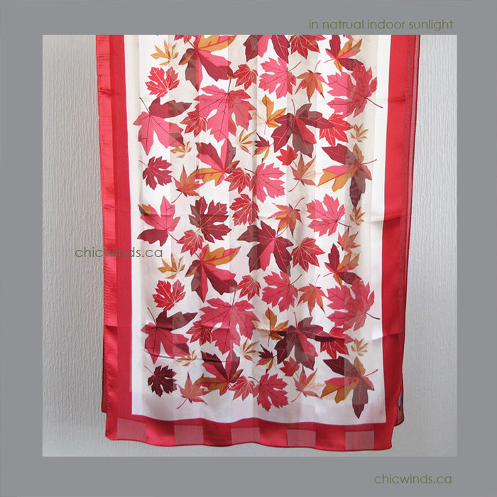 Maple Leaves Silk Scarf ( Red/White/Cream )
