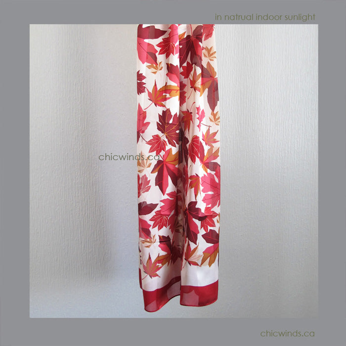Maple Leaves Silk Scarf ( Red/White/Cream )