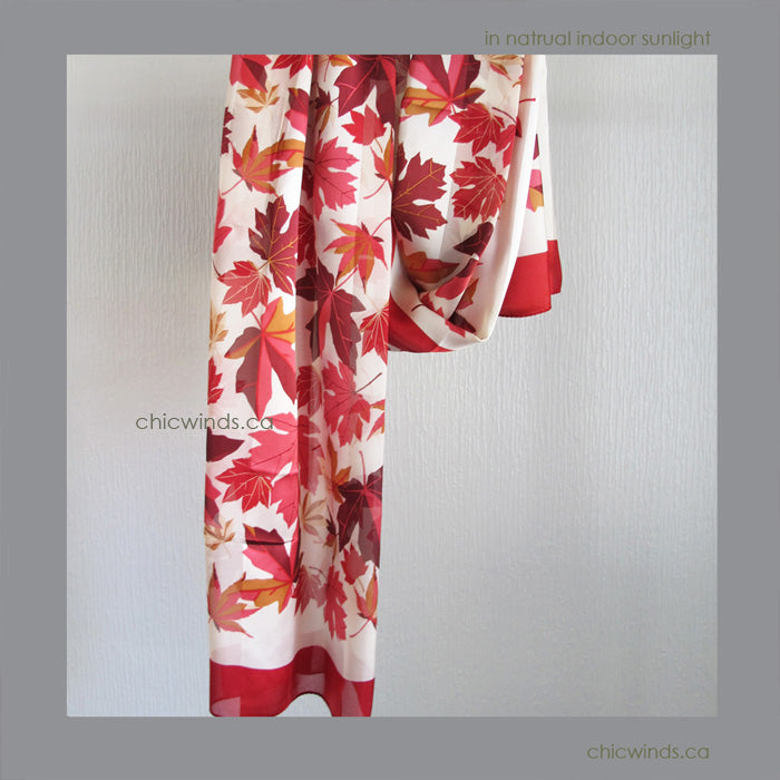 Maple Leaves Silk Scarf ( Red/White/Cream )