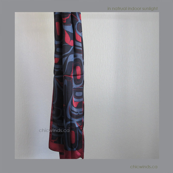 Abstract Eagle Silk Scarf (red/navy/black)