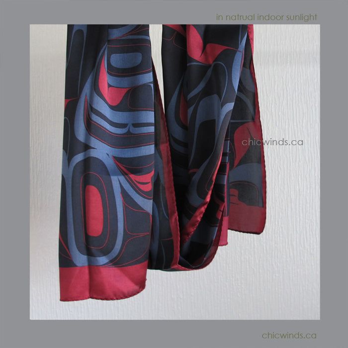 Abstract Eagle Silk Scarf (red/navy/black)