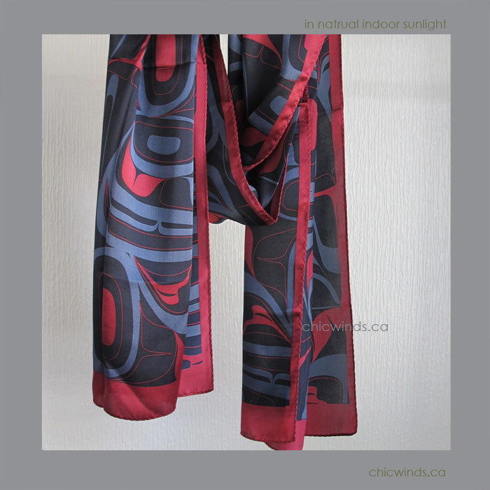 Abstract Eagle Silk Scarf (red/navy/black)