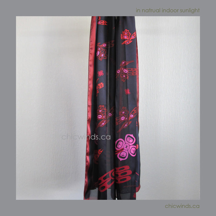 Dorothy Grant Hummingbird Silk Scarf (red+black)