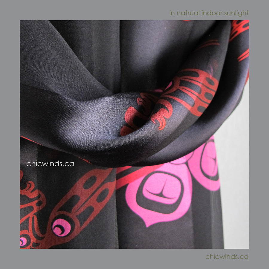 Dorothy Grant Hummingbird Silk Scarf (red+black)