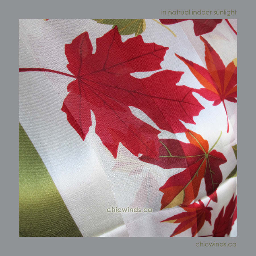 Maple Leaves Silk Scarf ( Green/Red/Cream )