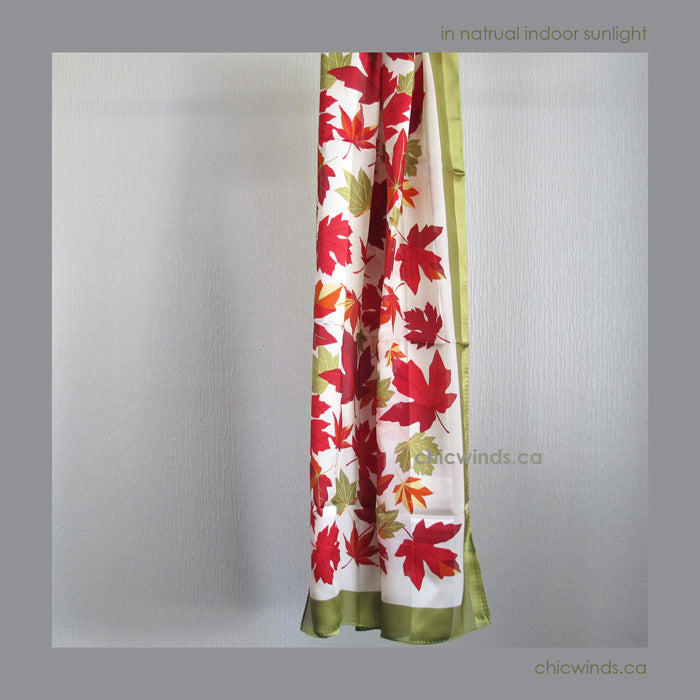 Maple Leaves Silk Scarf ( Green/Red/Cream )