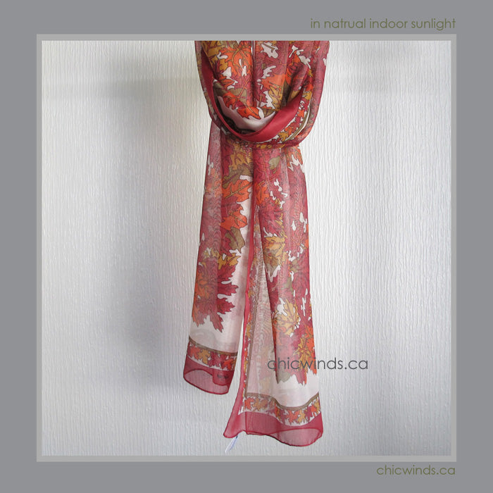 Maple Leaf Chiffon Scarf (red/ceam)