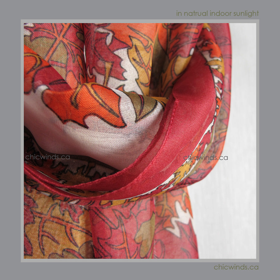 Maple Leaf Chiffon Scarf (red/ceam)