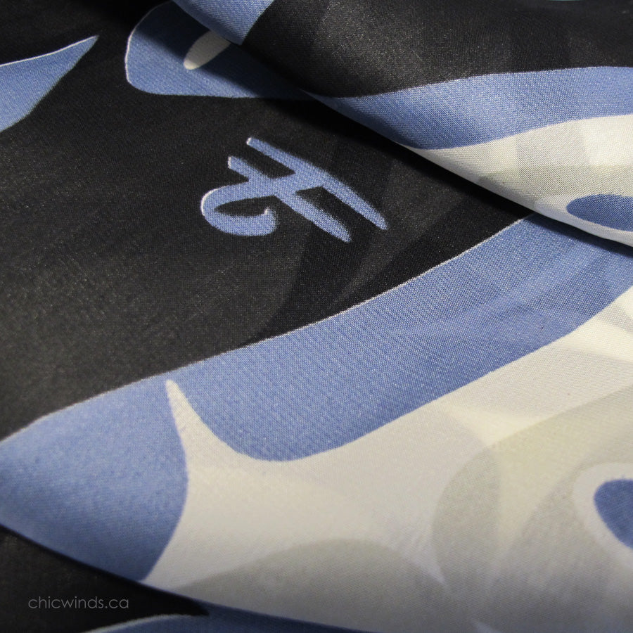 Corrine Hunt Native Art Printed Scarf - Whale (Blue/White)