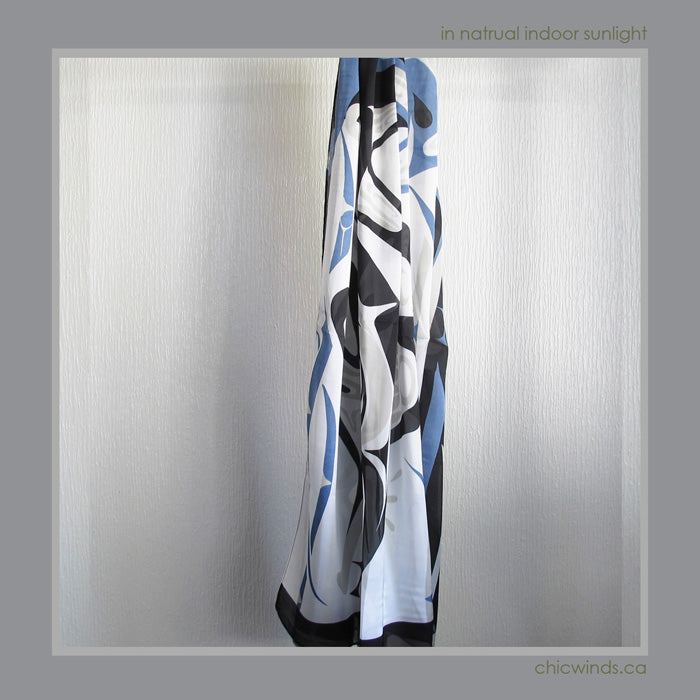 Corrine Hunt Native Art Printed Scarf - Whale (Blue/White)