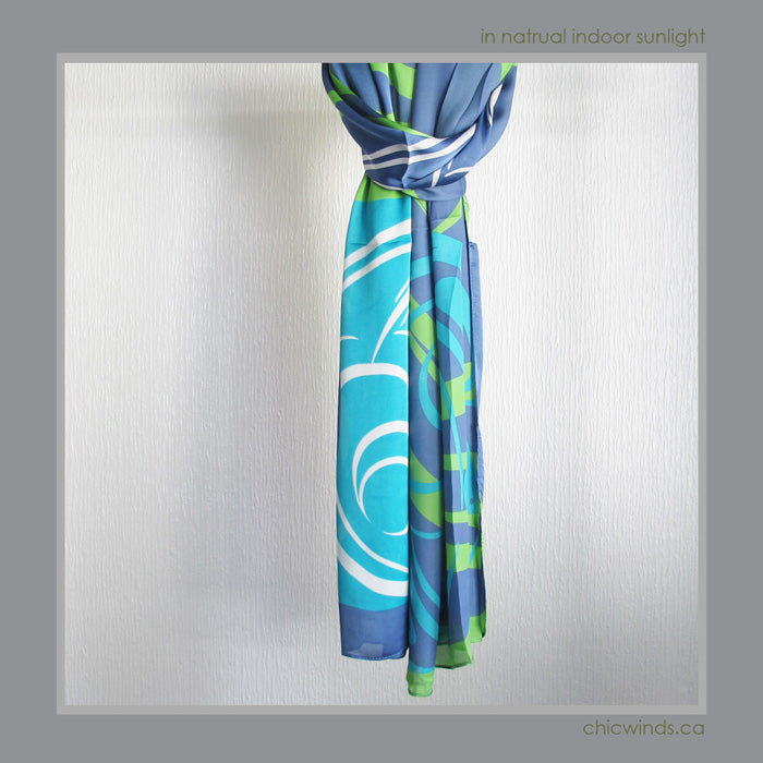 Connie Dickens Native Art Scarf – Raven (Turquoise)