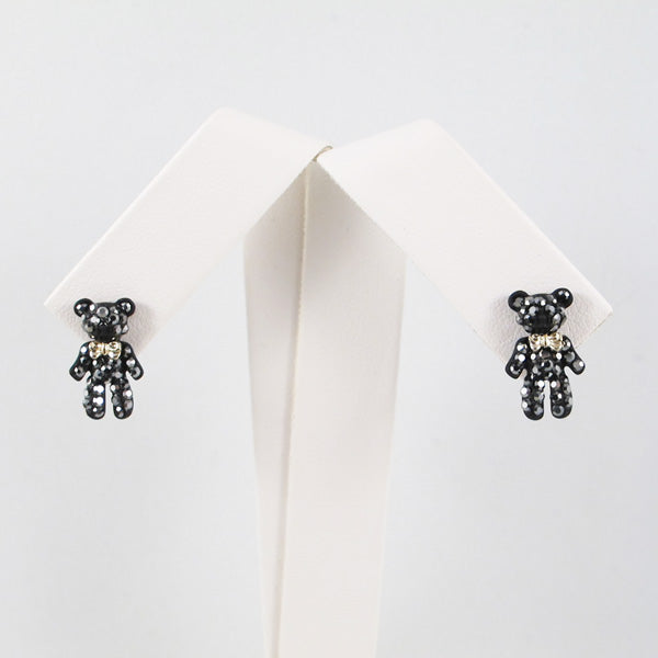 Crystal Red Heart & Bear Stud Earrings