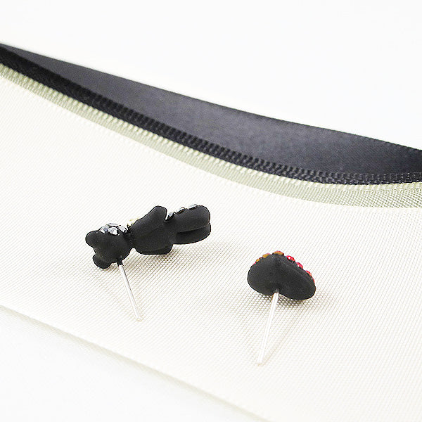 Crystal Red Heart & Bear Stud Earrings
